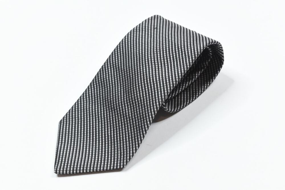 Brooks Brothers 346 Neck Tie Mens Black Gray Grid Stripe 100% Silk Classic